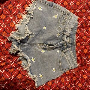 SHEIN Blue Denim Shorts with Daisy Embroidery Small
